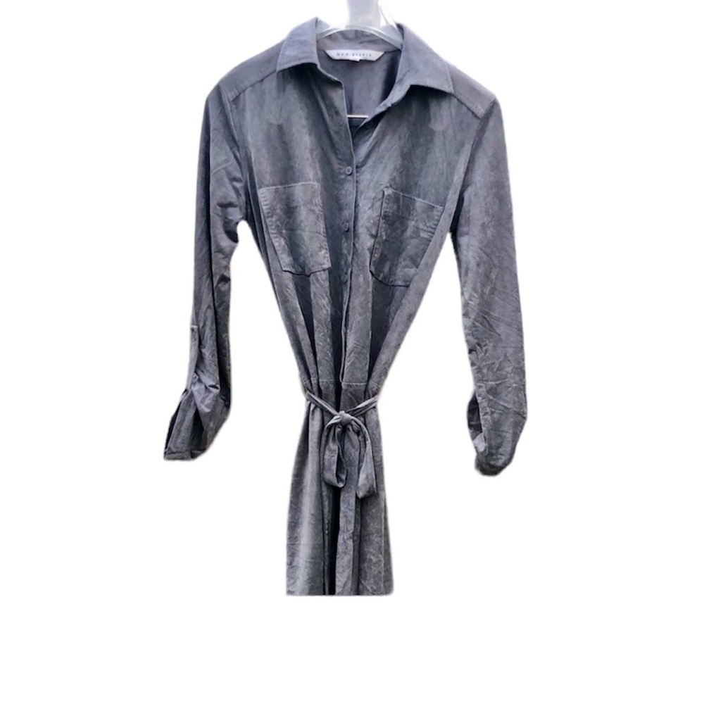 Soft Gray Shirt Dress Faux Suede Button Up Front Sz. Small